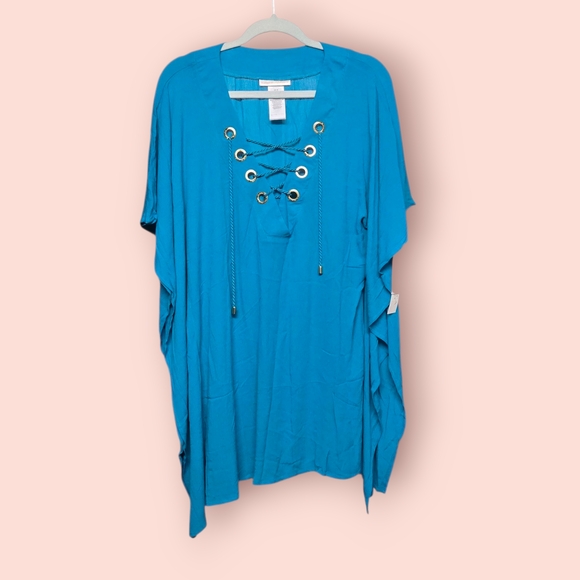 La Blanca Capri Oversized Beach Caftan Dress Cover Up Sz Medium Turquoise NWT - Picture 1 of 11